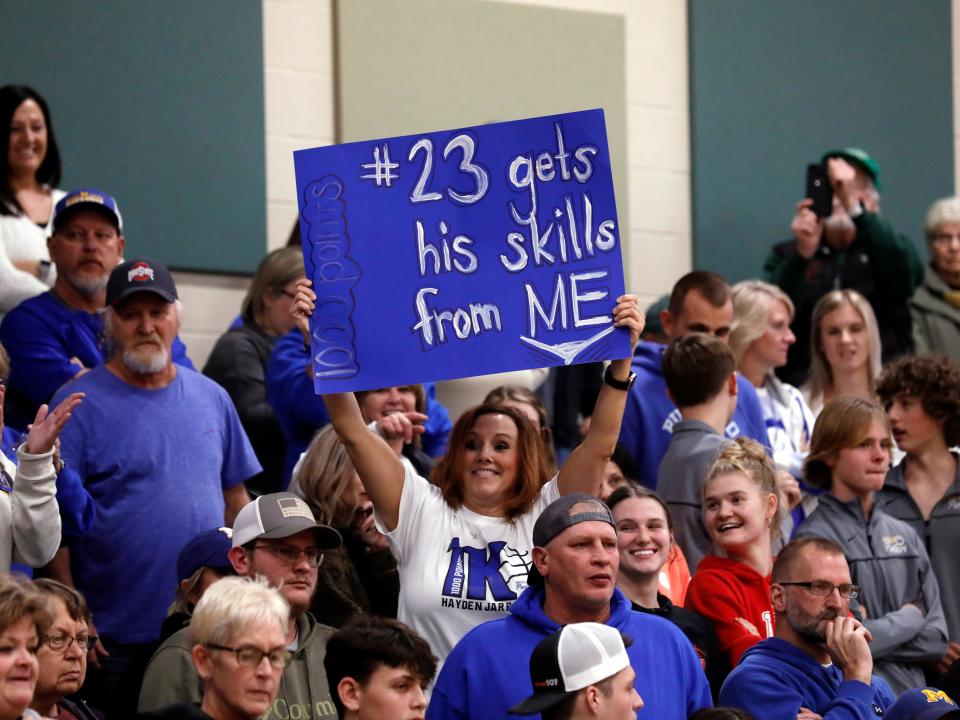 Fans cheer during Maysville's 58-50 win against host Malvern on Tuesday night in a battle of unbeatens. Maysville improved to 10-0.