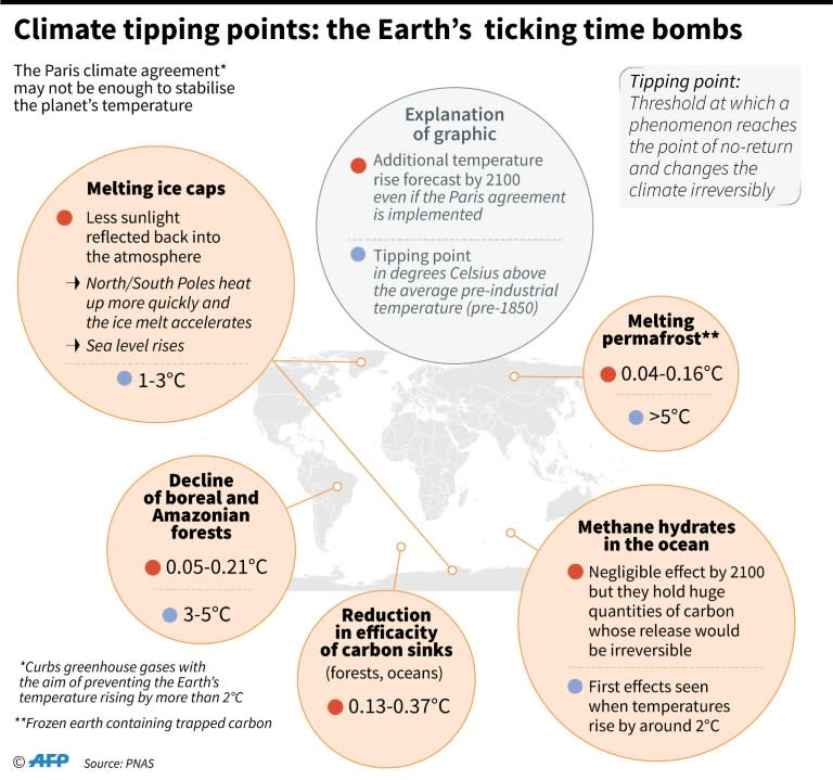 Selection of natural phenomena which could become dangerous for the climate if they reach their tipping points