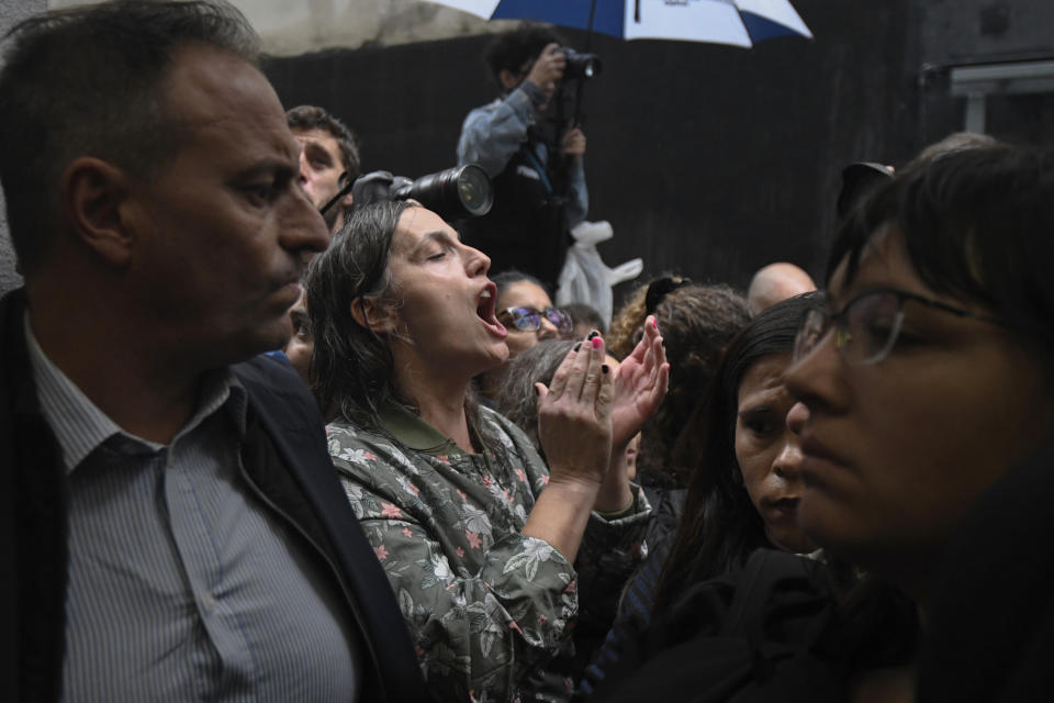 Demonstrators chant slogans during an anti-government protest after some workers were laid off as part of state economic downsizing measures, in Buenos Aires, Argentina, Wednesday, April 3, 2024. According to the State Workers Association, more than 11 thousand dismissals of state employees have been carried out by Javier Milei’s government. The union is calling for massive and simultaneous re-entry of dismissed individuals. (AP Photo/Gustavo Garello)