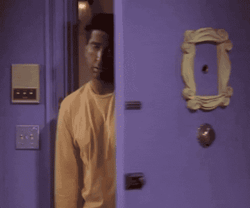 Ross from "Friends" walking  inside an apartment with a severe sunburn