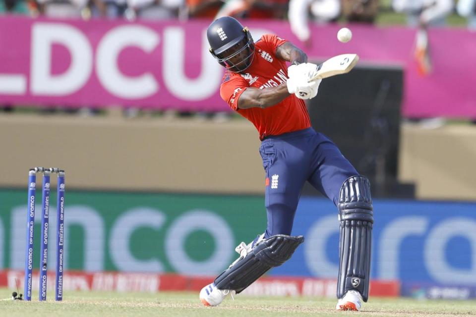 Jofra Archer bats for England against South Africa during the T20 World Cup semi-final against India. <i>(Image: PA)</i>