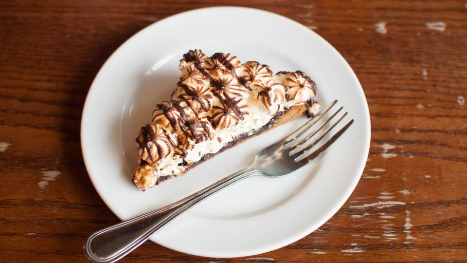 a slice of smores on a white plate