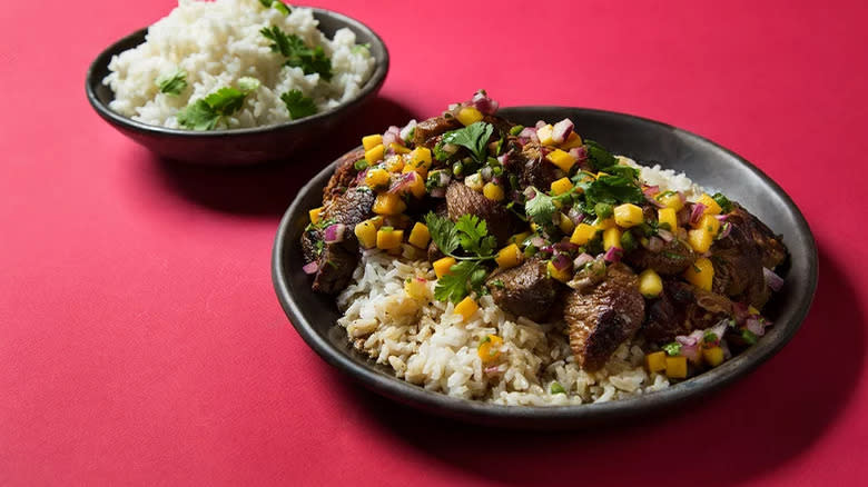 Pork in bowl with rice