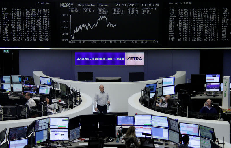 The German share price index, DAX board, is seen at the stock exchange in Frankfurt, Germany, November 23, 2017. REUTERS/Staff/Remote