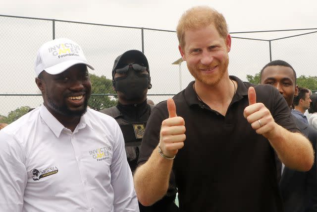 <p>Emmanuel Osodi/Anadolu via Getty Images</p> Prince Harry at an event to highlight Nigerian Unconquered and Invictus Games in Abuja on May 11