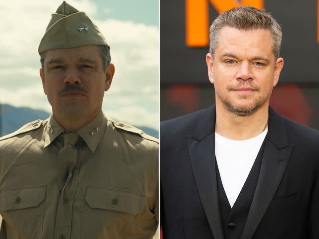 <p>Universal Pictures ; Samir Hussein/WireImage</p> Matt Damon is Leslie Groves in 'Oppenheimer'