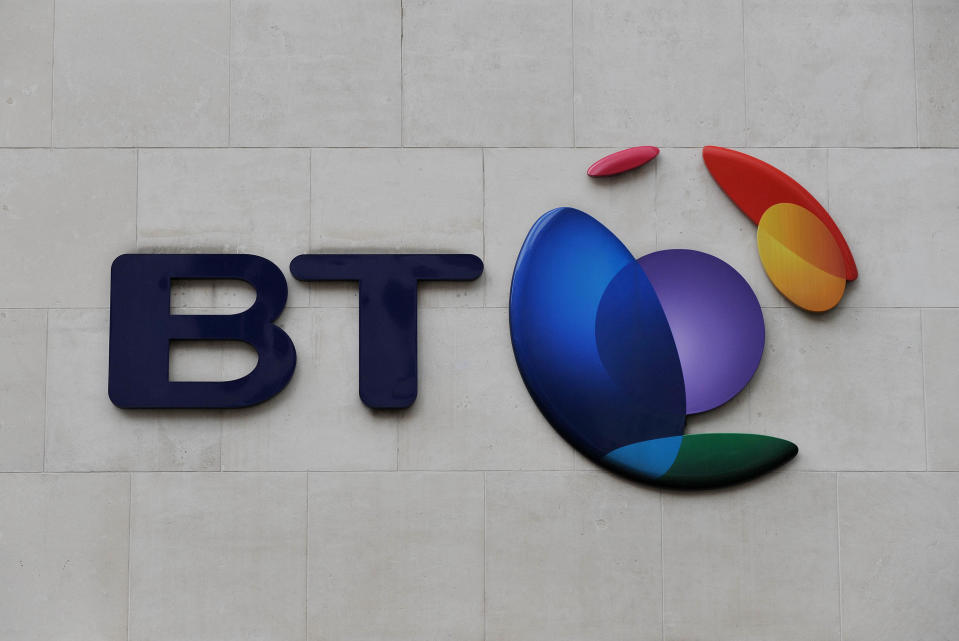 A general view of the sign on the head office of BT, the BT Centre, in Newgate Street, central London.