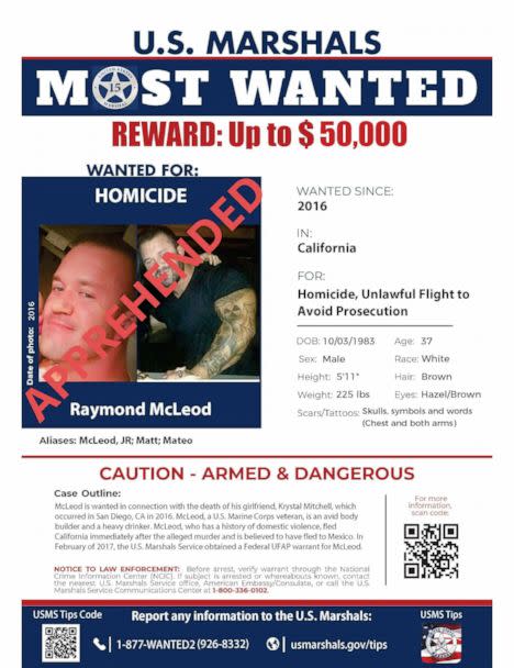 PHOTO: The U.S. Marshals Most Wanted poster showing Raymond McLeod has been apprehended. (U.S. Marshals)