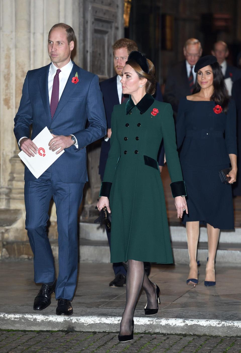 William, Kate, Harry, and Meghan at Westminster Abbey on November 11, 2018.