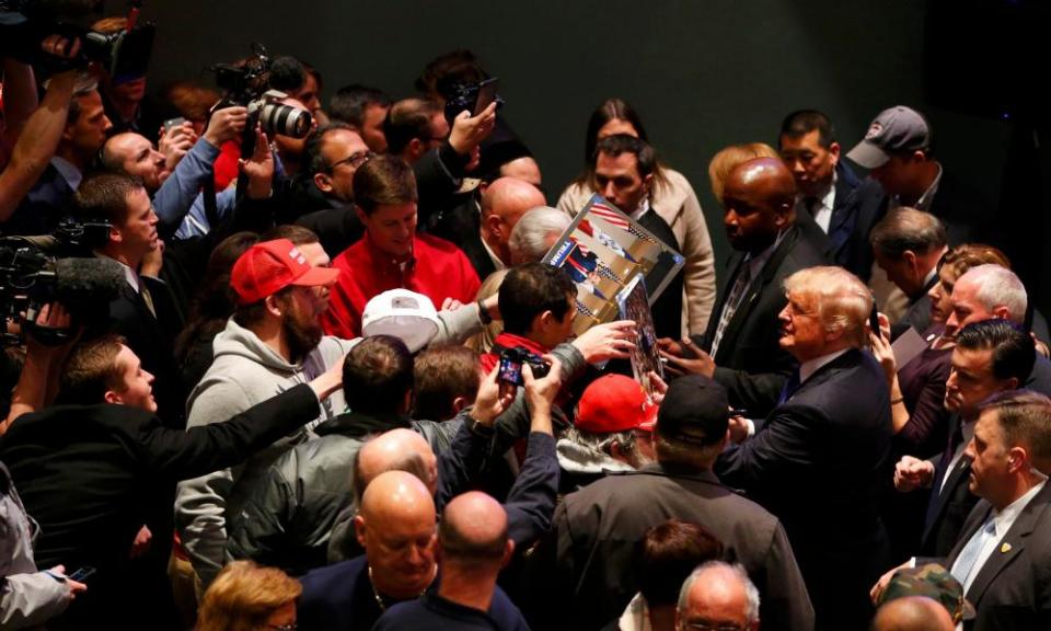 Donald Trump at a veteran’s rally in Des Moines, Iowa in January 2016.