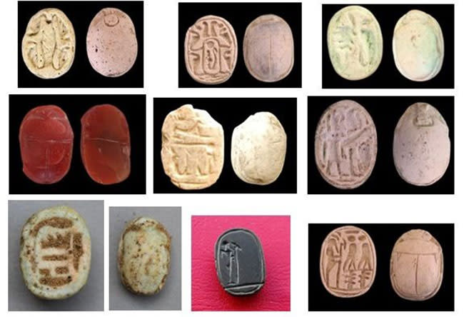 several round stones, called scarabs