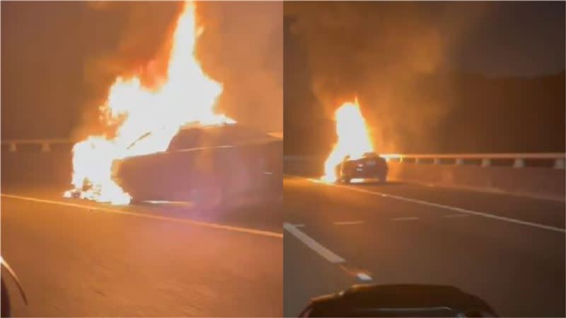 國道3號晚間發生火燒車意外。（圖／翻攝自記者爆料網）