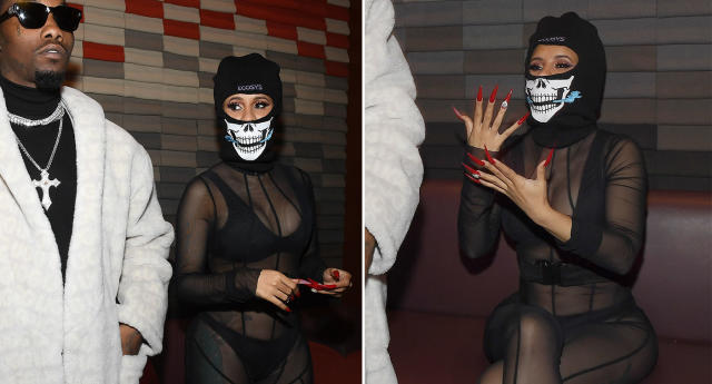 Cardi B wears sheer bodysuit and helmet-style mask at Paris Fashion Week -  Yahoo Sports