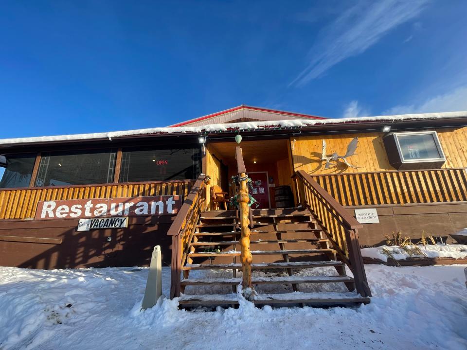 exterior shot of the only restaurant in beaver creek canada