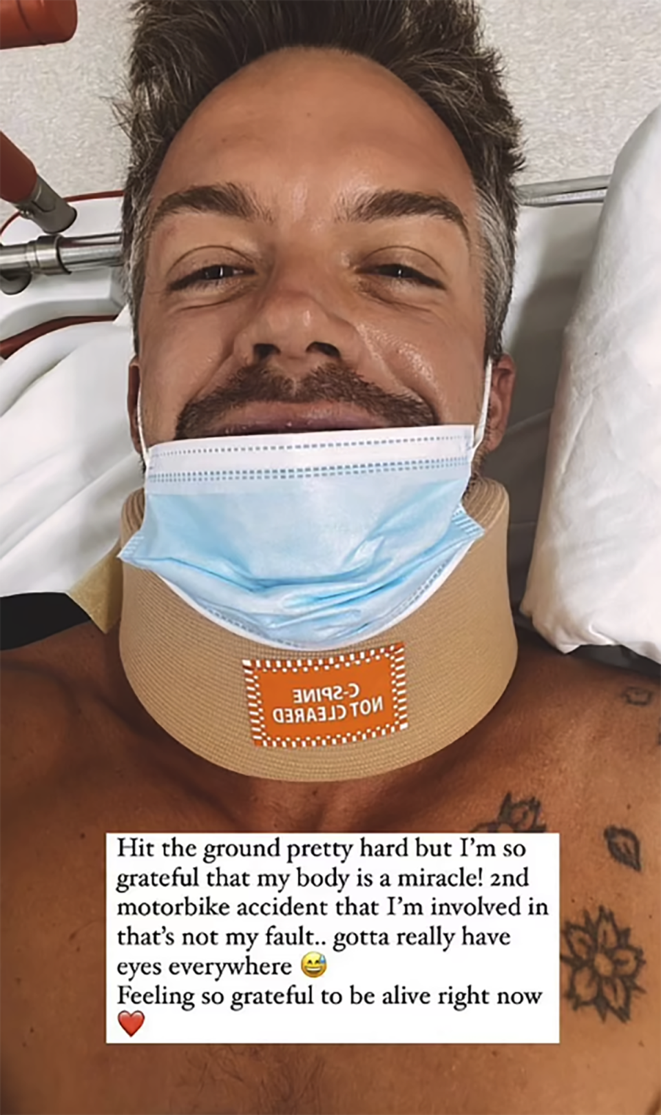 The Bachelor's Thomas Malucelli was rushed to hospital and is feeling 'grateful to be alive' after a motorbike crash. Photo: Instagram/Thomas Malucelli