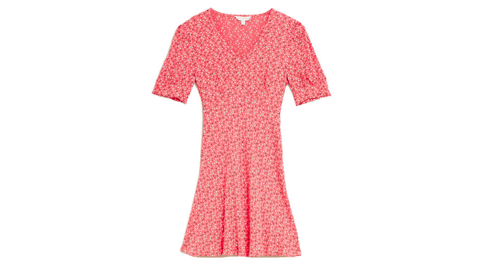 Floral V-Neck Puff Sleeve Mini Tea Dress