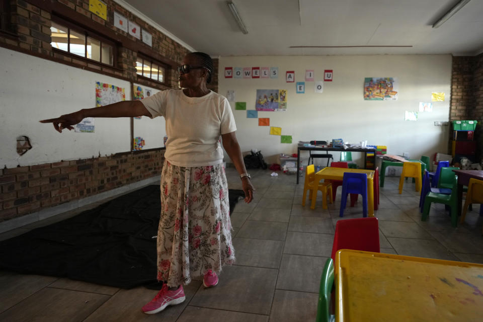 Lily Makhanya at the Thabisang Primary School where she voted for the first time 30 years ago, in Soweto, South Africa, Monday, April 22, 2024. In 1994 Makhanya joined thousands of South Africans who braved long queues to cast a vote in South Africa's first ever elections after years of white minority rule which denied Black South Africans the vote. (AP Photo/Themba Hadebe)