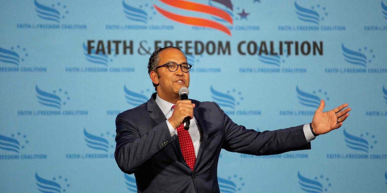 Former Rep. Will Hurd speaks at the Iowa Faith & Freedom Coalition Spring Kick-Off on April 22, 2023 in Clive, Iowa.