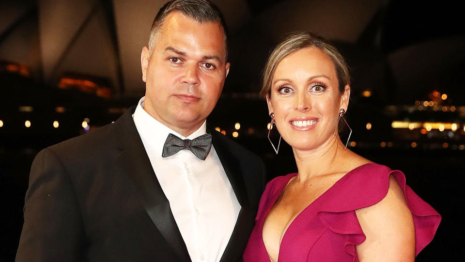 Anthony Seibold and his wife, pictured here at the 2018 Dally M Awards. 