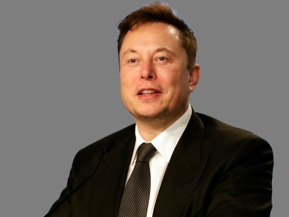 Elon Musk headshot, entrepreneur, graphic element on gray