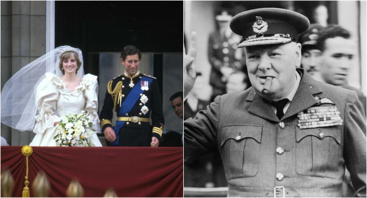 A split image of Diana and Charles' wedding Winston Churchill smoking a cigar as we list the most bizarre celebrity memorabilia ever sold
