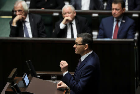 Polish Prime Minister Mateusz Morawiecki speaks during a parliamentary session in Warsaw, Poland December 12, 2018. Agencja Gazeta/Slawomir Kaminski via REUTERS