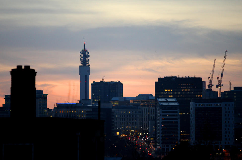 A general view of the Birmingham skyline at dusk taken from St. Andrews, home of Birmingham City Football Club