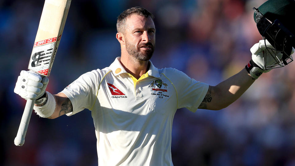 Matthew Wade, pictured here celebrating his century in the fifth Ashes Test.