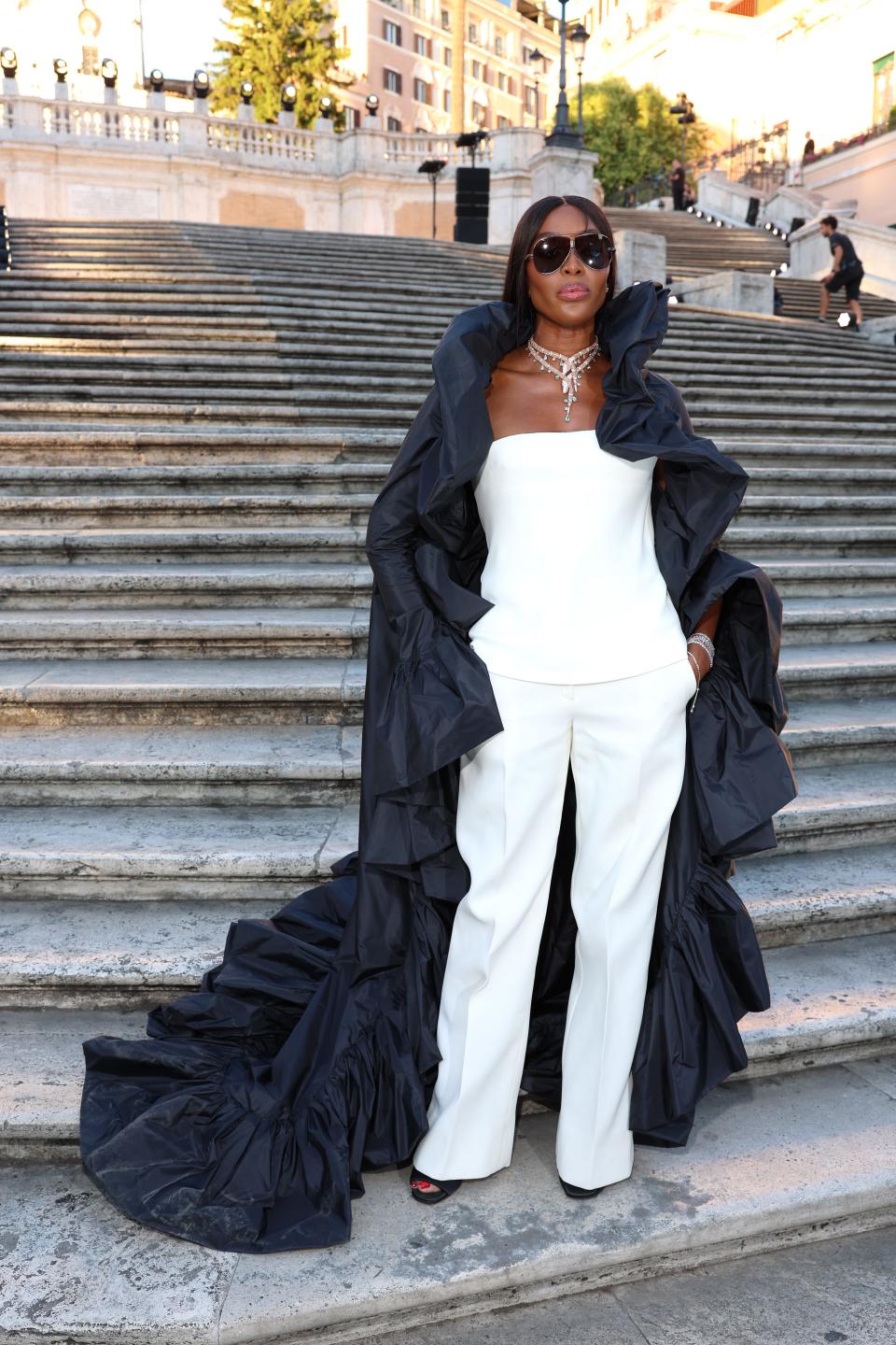 Naomi Campbell on the Spanish Steps in Rome, Italy for the Valentino Haute Couture Fall/Winter 22/23 show.