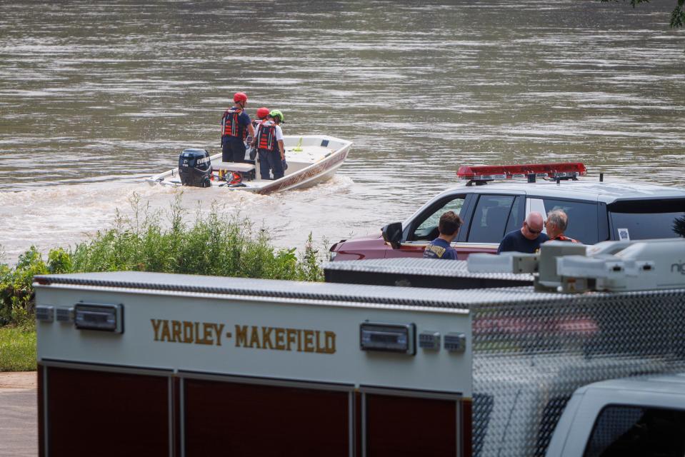 Yardley Makefield Marine Rescue leaving the Yardley Boat Ramp along N. River Road heading down the Delaware River on July 17 in Yardley, Pa.