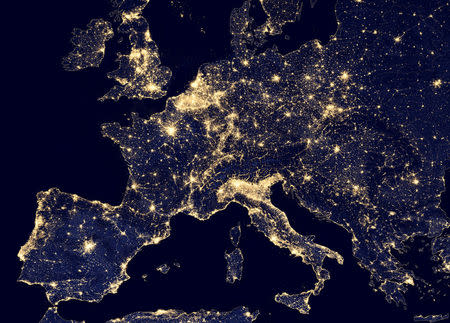 FILE PHOTO: A nighttime view of Europe made possible by the "day-night band" of the Visible Infrared Imaging Radiometer Suite (VIIRS) is seen in a global composite assembled from data acquired by the Suomi National Polar-orbiting Partnership (Suomi NPP) satellite in 2012 and released by NASA October 2, 2014 . REUTERS/NASA/Handout