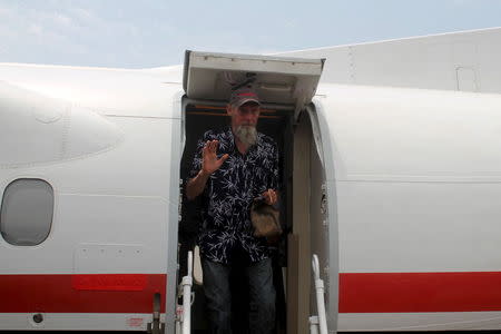 Sjaak Rijke, a former Dutch hostage freed from an al Qaeda-linked group in Mali, arrives at the airport in Bamako, April 7, 2015. REUTERS/Adama Diarra