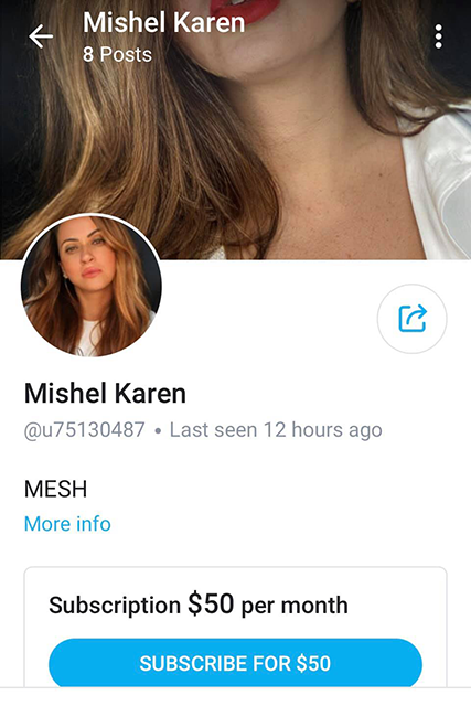 Mishel Meshes MAFS star's Only Fans page shown in screengrab