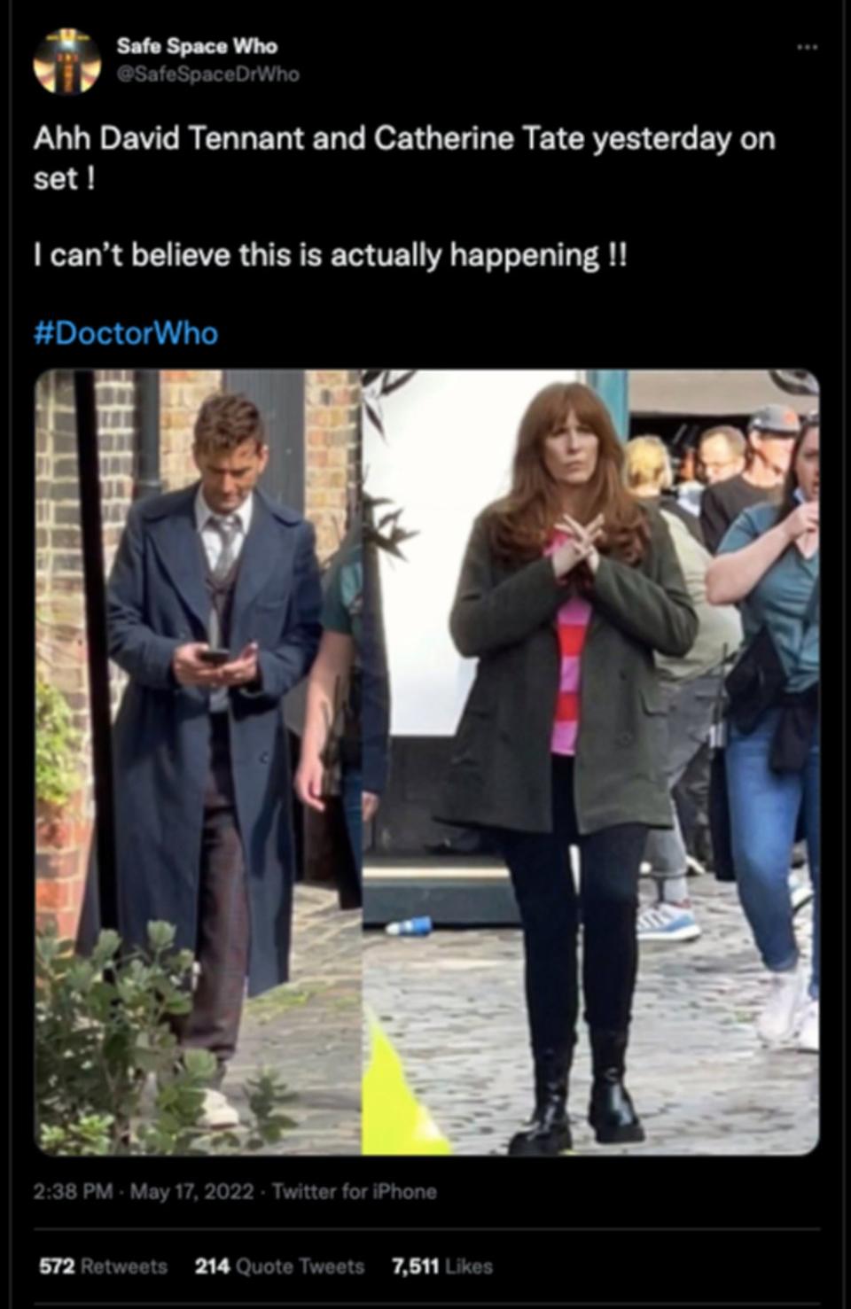 David Tennant and Catherine Tate on set of Doctor Who to film for the show’s 60th anniversary celebrations (Twitter/SafeSpaceDrWho)