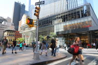 <p>People on the move across from Four World Trade Center and its shopping centers on Church Street on Sept. 4, 2017. (Photo: Gordon Donovan/Yahoo News) </p>