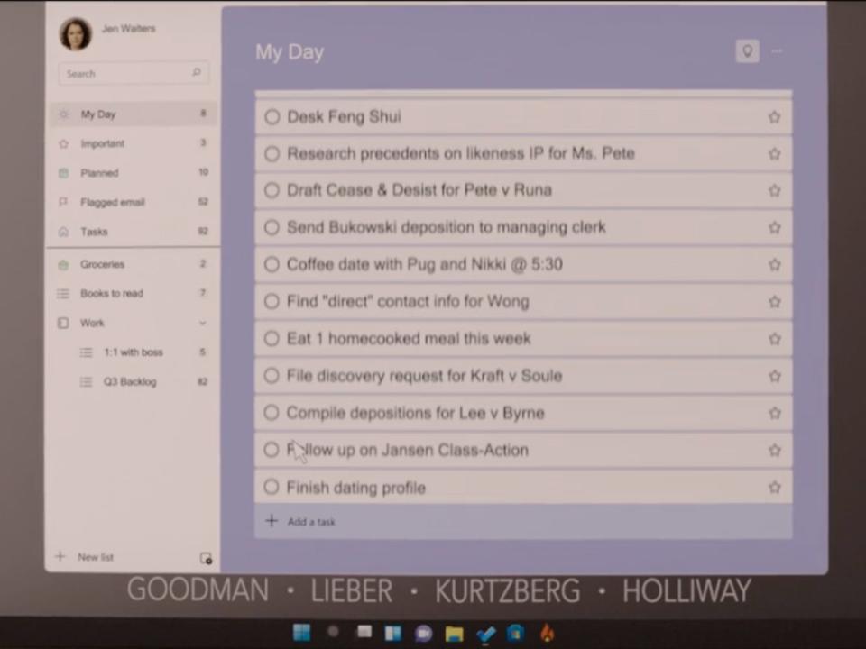 A to-do list of items on Jennifer Walters' computer.