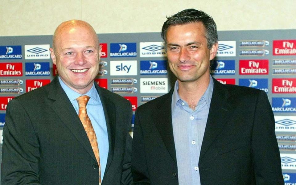 Peter Kenyon with Jose Mourinho on arriving at Chelsea - PA