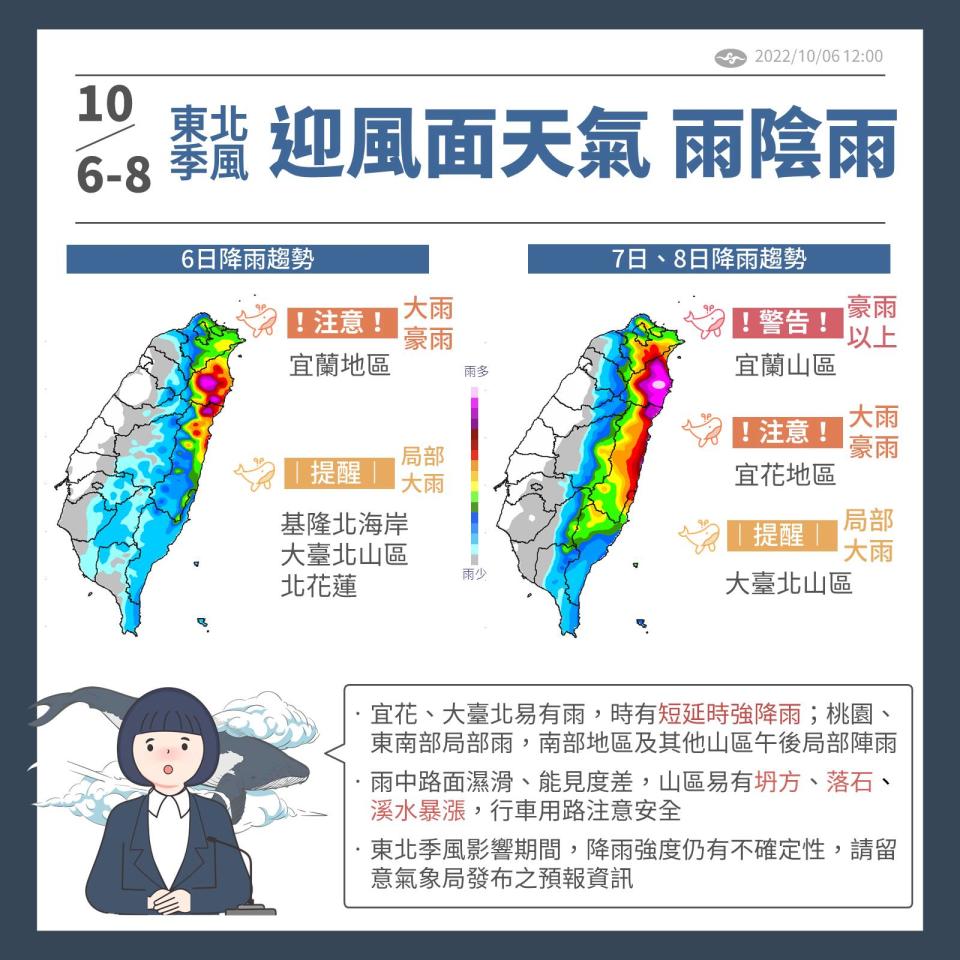 東北季風近日持續影響台灣。（圖／中央氣象局）