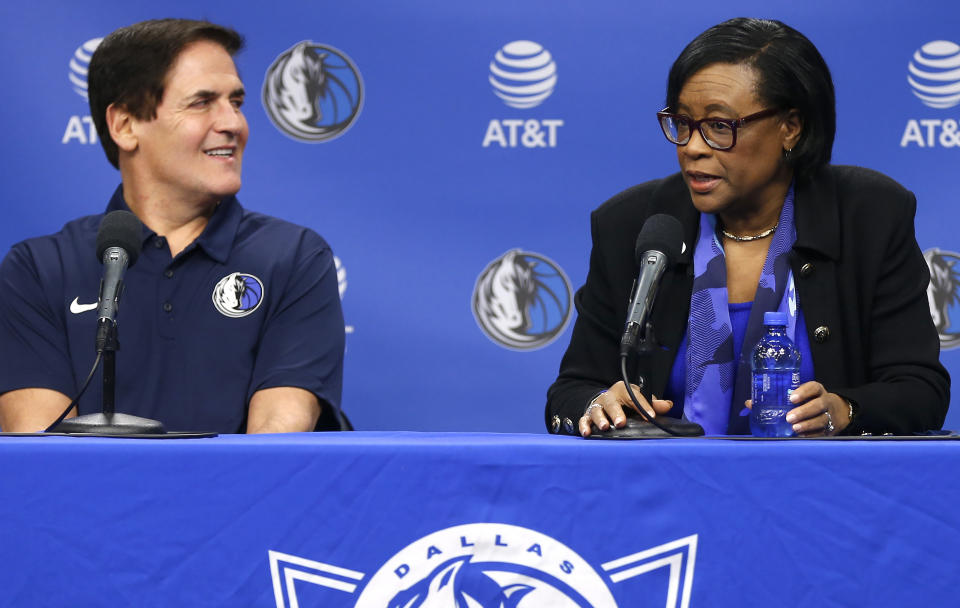 Mark Cuban hired Cynthia Marshall, a complete outsider, to be the face of the team’s response to last week’s report of sexual misconduct in the workplace. (AP)