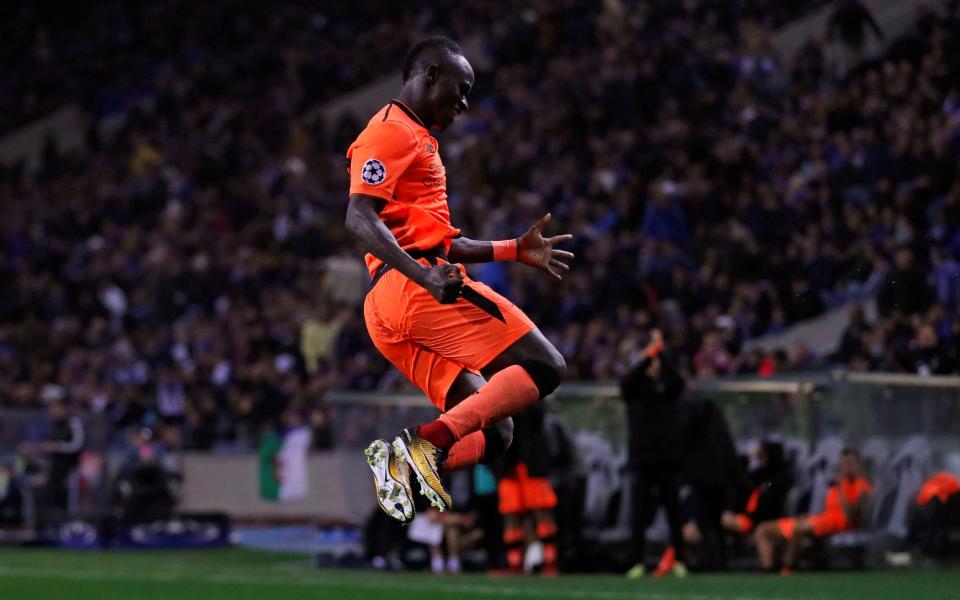 Sadi0 Mane celebrates completing his hat-trick in Liverpool's 5-0 rout of Porto - Action Images via Reuters