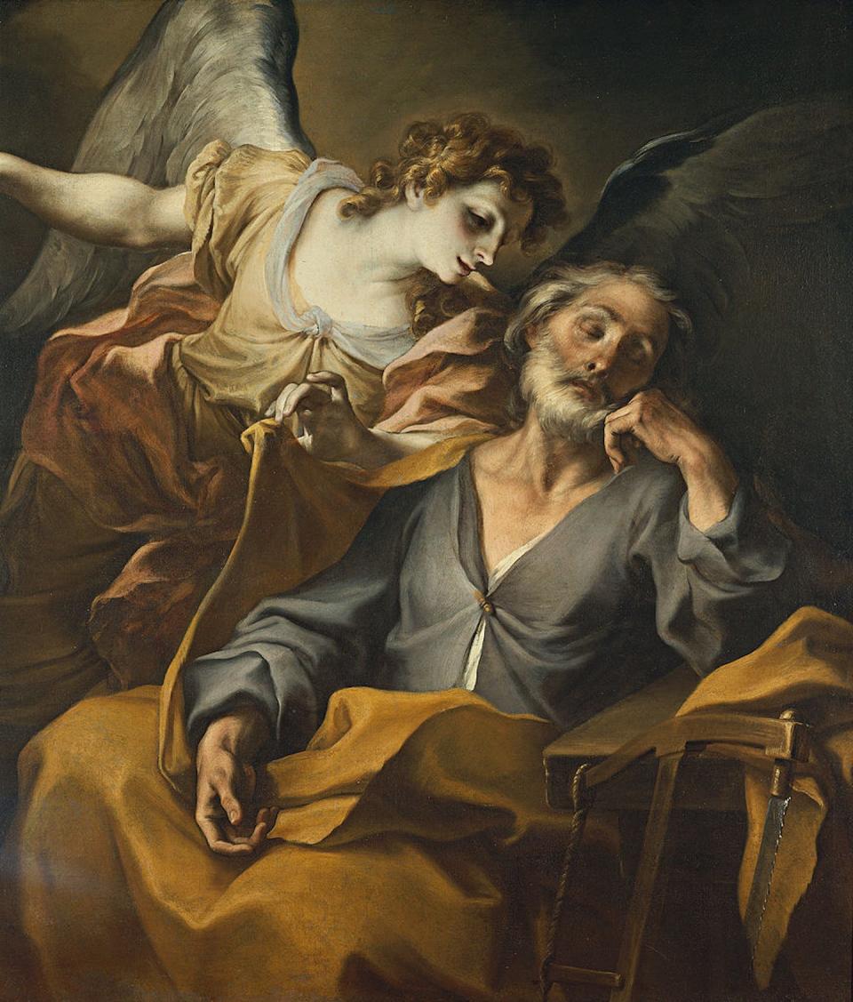 ‘The Dream of St. Joseph,’ by the 18th-century Italian painter Stefano Maria Legnani. <a href="https://www.gettyimages.com/detail/news-photo/the-dream-of-saint-joseph-by-stefano-maria-legnani-also-news-photo/461641451?adppopup=true" rel="nofollow noopener" target="_blank" data-ylk="slk:Sergio Anelli/Electa/Mondadori/Hulton Fine Art Collection via Getty Images;elm:context_link;itc:0;sec:content-canvas" class="link ">Sergio Anelli/Electa/Mondadori/Hulton Fine Art Collection via Getty Images</a>