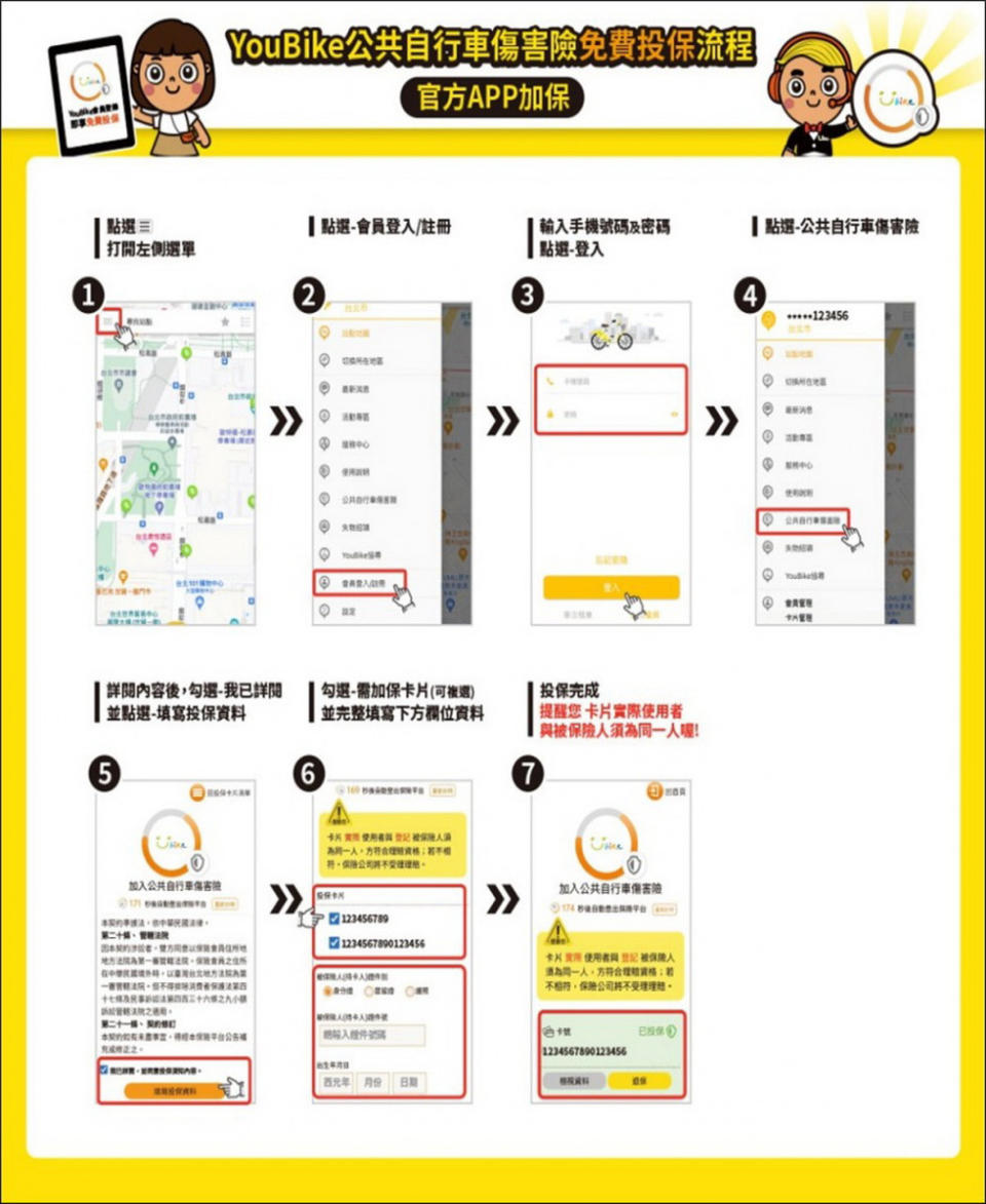 騎乘YouBike免費投保流程。