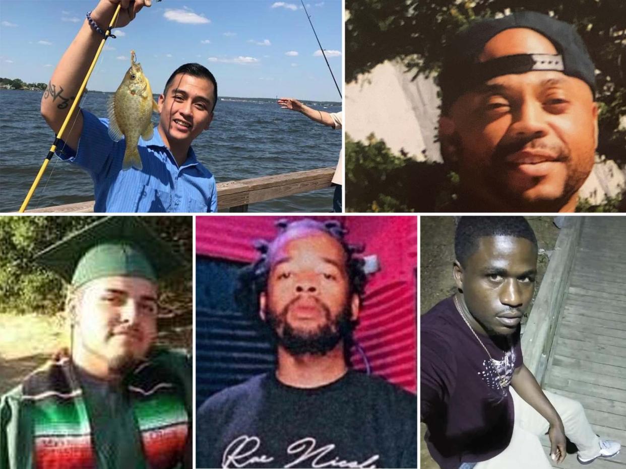 <p>Clockwise from top left: Angelo Quinto, Kurt Reinhold, Kendrell Watkins, Ashton Pinke and Mario Gonzalez were unarmed when killed by police</p> (The Independent)