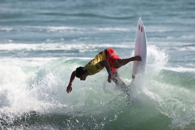 Lucca Mesinas of Team Peru surfs during the Men's Round 1 heat on day two of on July 25, 2021 in Ichinomiya, Chiba, Japan. (Photo: Ryan Pierse via Getty Images)