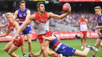 Josh Kennedy of the Swans is tackled during the grand final. Pic: Getty