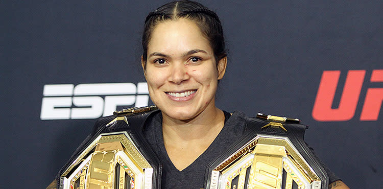 Amanda Nunes UFC 250 post-fight two belts