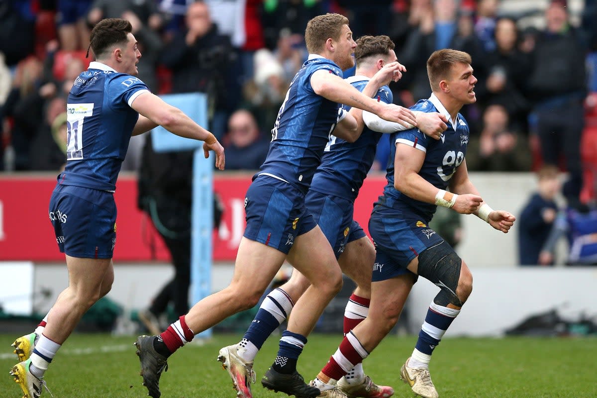 Sale Sharks’ Joe Carpenter (right) celebrates (PA Wire)