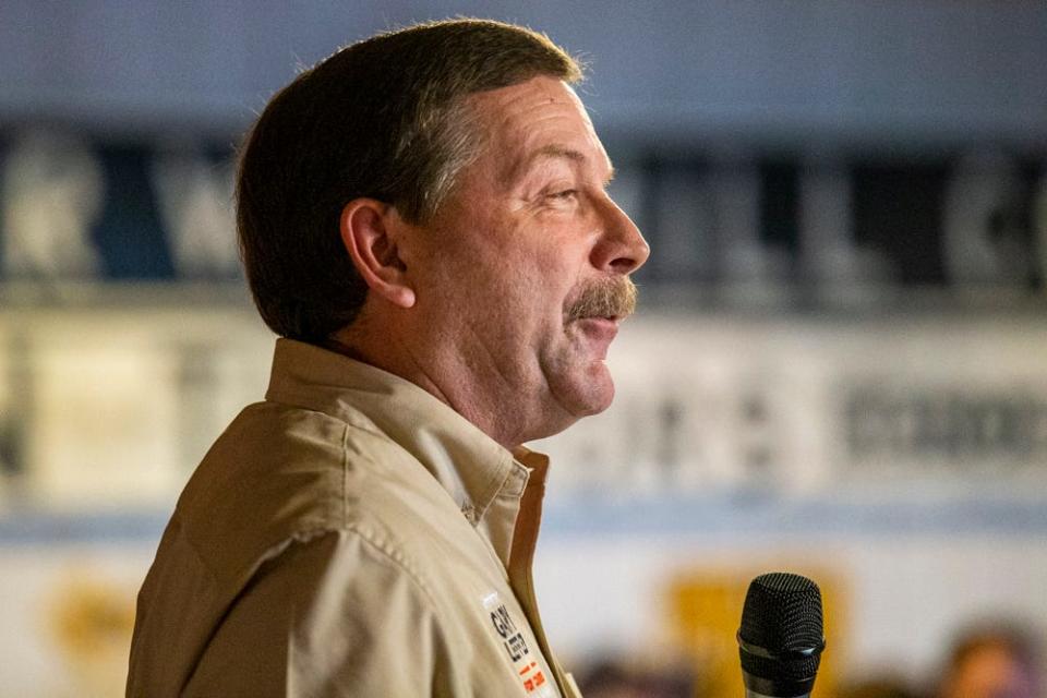 West Des Moines activist Gary Leffler, running in the Republican primary to represent Iowa's third district in the US House of Representatives, speaks to members of the Westside Conservative Club April 27 at the Machine Shed restaurant in Urbandale.