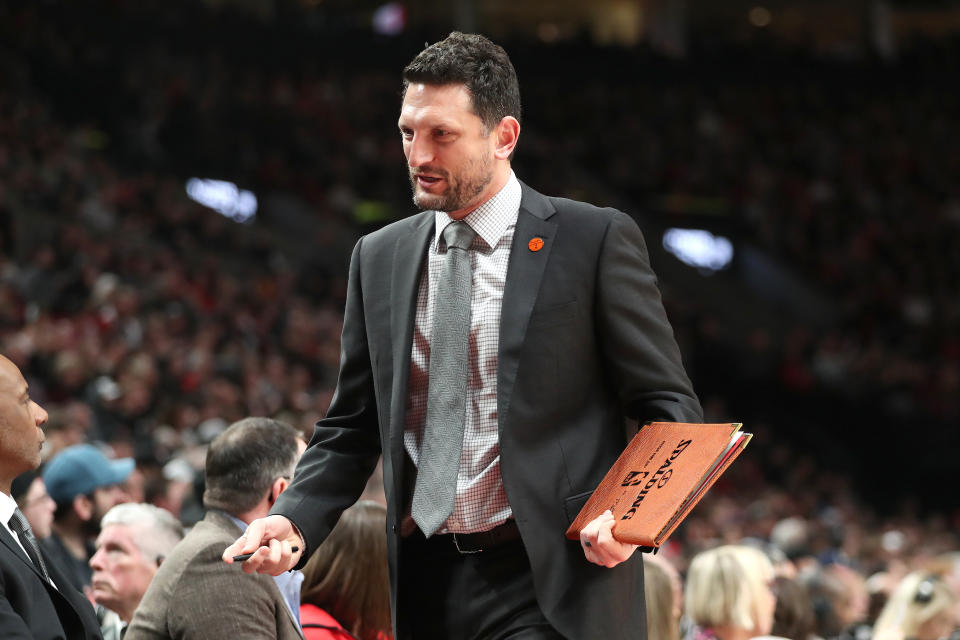 Mercury PORTLAND, OREGON - FEBRUARY 01: Associate Head Coach of the Portland Trail Blazers Nate Tibbetts reacts on in the third quarter against the Utah Jazz during their game at Moda Center on February 01, 2020 in Portland, Oregon. NOTE TO USER: User expressly acknowledges and agrees that, by downloading and or using this photograph, User is consenting to the terms and conditions of the Getty Images License Agreement. (Photo by Abbie Parr/Getty Images)