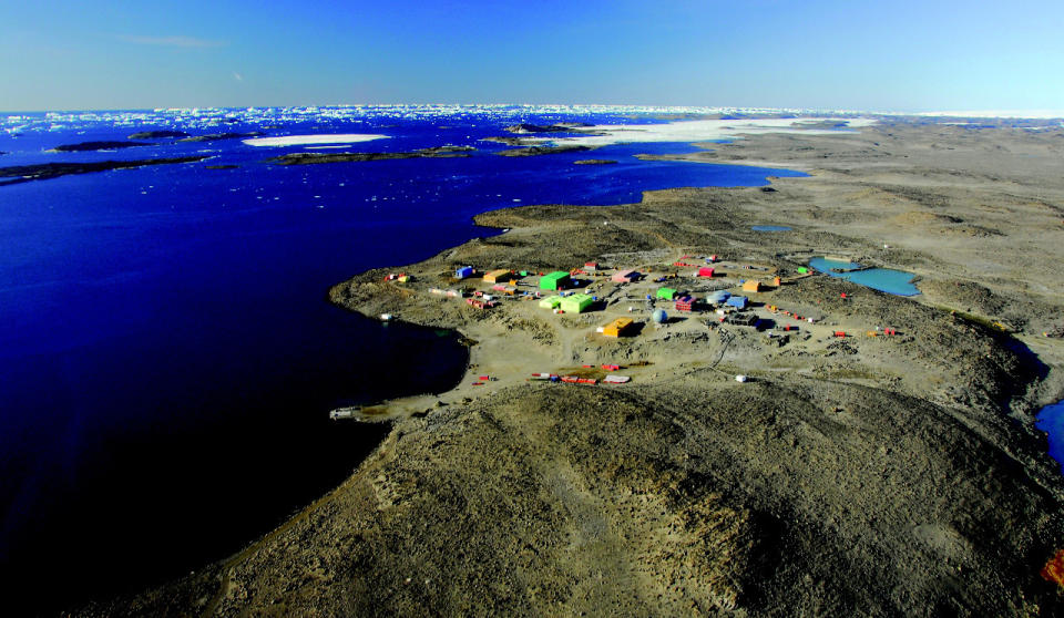 An aerial photo of Davis Station in Antarctica.